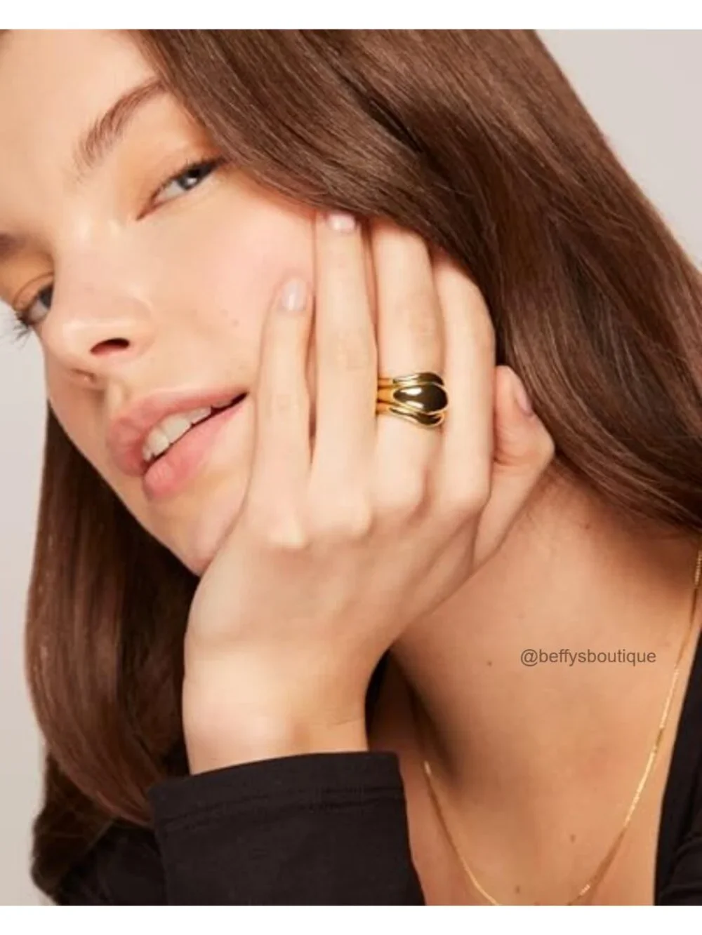 14K Gold Plated Chunky Stackable Rings Set for Women, CZ Bands, 3 Pack